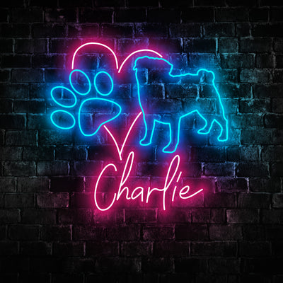 Pug Dog Neon Sign - Personalized Name Pet Neon - Custom Led Neon Sign