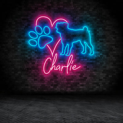 Pug Dog Neon Sign - Personalized Name Dog Neon - Custom Led Neon Sign