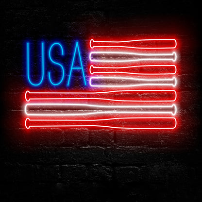 Baseball Flag USA Led Neon Sign - Gift Idea for Baseball Lovers - 4th Of July American Flag Patriotic Wall Decor