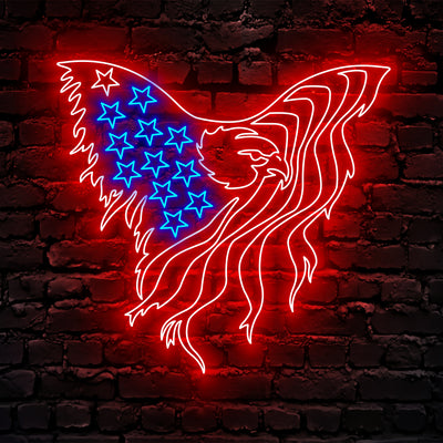 American Flag Neon Sign - Custom Name USA Flag with Eagle Neon Sign - Gift for 4th Of July Wall Decor