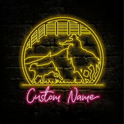 Calf Roping Cowboy Led Neon Sign - Custom Name Calf Roping Cowboy Payer Led Neon Sign - Gift Idea for Calf Roping Cowboy Lovers