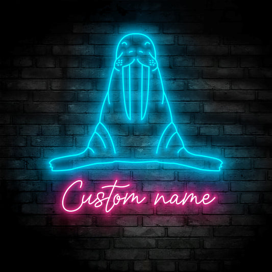 Custom Walrus Marine Neon Sign Wall Art LED Light Personalized Odobenus Rosmarus Name Neon Sign Home Decor Ocean Sea Animal Nursery Decoration Gift