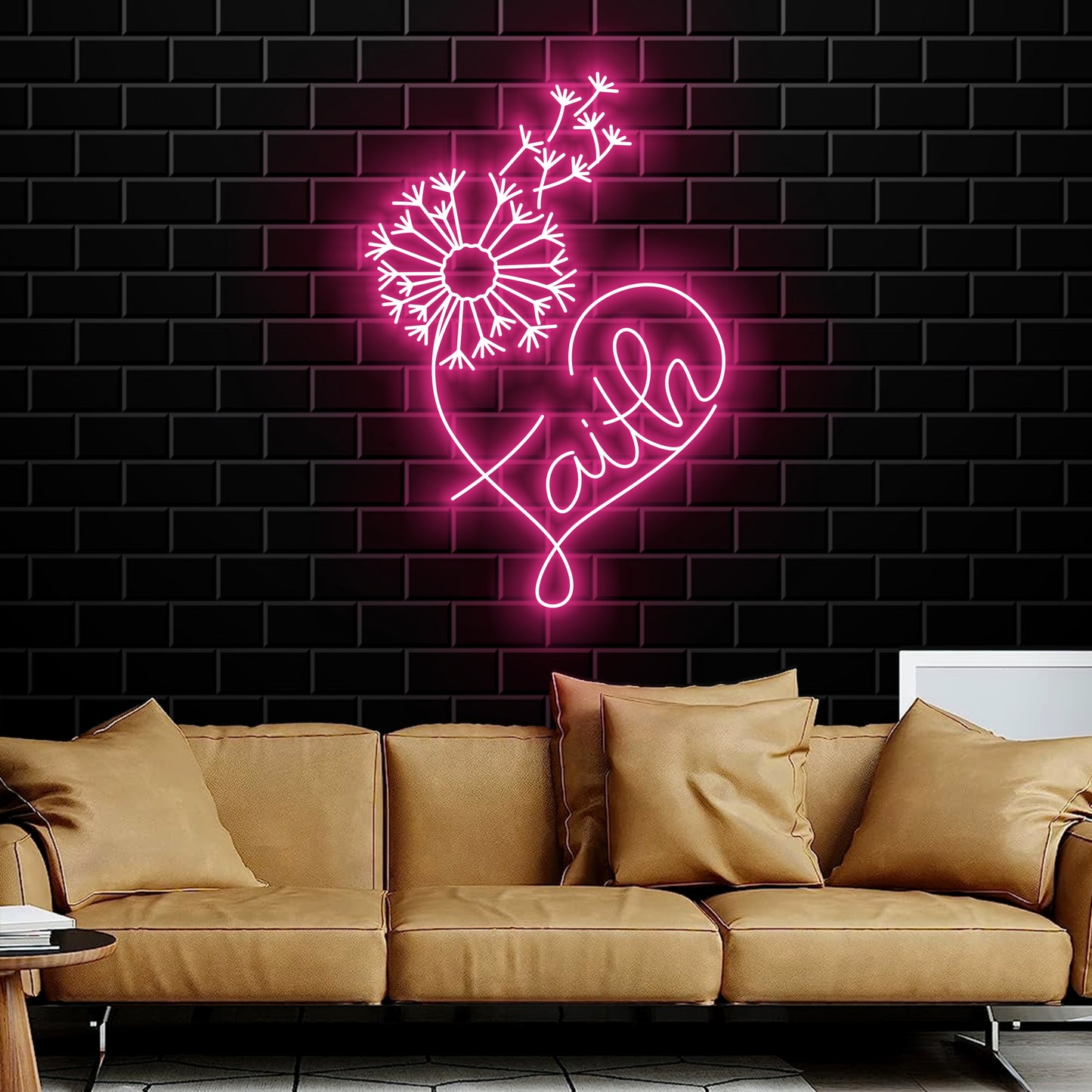 Dandelion Faith Heart Neon Sign Wall Art LED Light Christ Neon Sign Home Decor God Faith Cross Decoration Religious Lord Housewarming Xmas Birthday