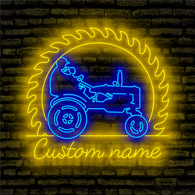 Tractor Sawblade Neon Sign - Custom Name Tractor Sawblade Neon Signs For Home, Birthday Gift Giving Name Neon Lights