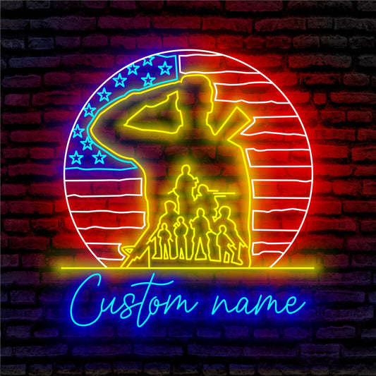 Veteran Soldier Neon Sign - Personalized Name Veteran Soldier Neon Sign - Gift Idea for Veterans Day
