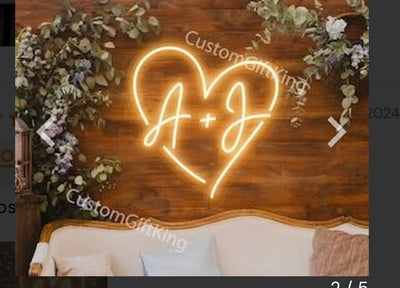 Custom Heart With Name Initials Led Neon Sign, Heart Neon Sign Proposal Engagement Party Decor, Wedding Neon Sign