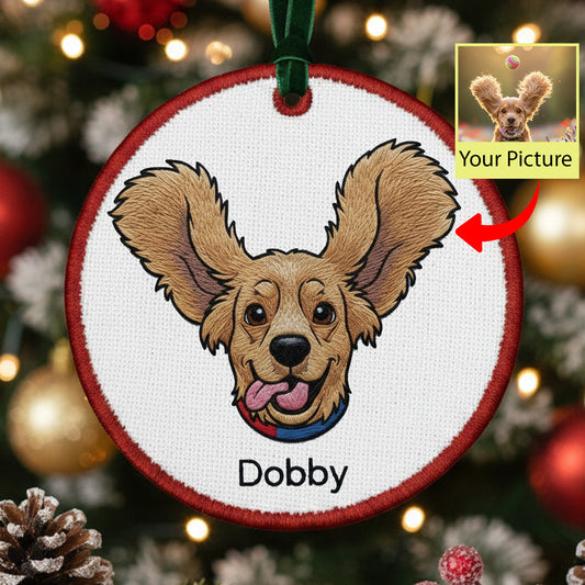 Custom Pet Embroidered Ornament from Photo, Personalized Dog Ornament, Christmas Keepsake Decoration, Embroidered Ornament form picture