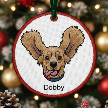 Custom Pet Embroidered Ornament from Photo, Personalized Dog Ornament, Christmas Keepsake Decoration, Embroidered Ornament form picture