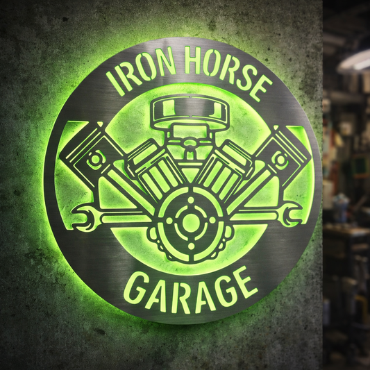 Custom Garage Metal Sign – Dad Gift, Mechanic Wall Decor with Piston & Wrench