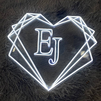 Custom Initials Neon Wedding Sign, Personlized Geometric Heart Wedding Neon Sign For Decoration, Couple Initials Led Heart Neon, Anniversary