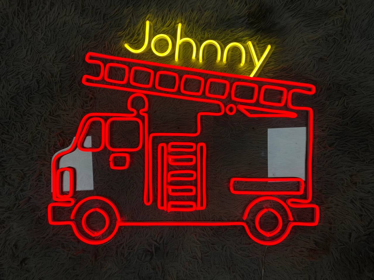 Custom Engine Fire Truck Neon Sign Wall Art LED Light Personalized Boy Vehicle Firetruck Name Neon Sign Home Decor Firefighter Kid Room Decoration
