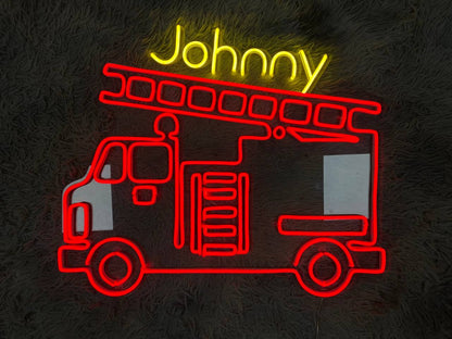 Custom Engine Fire Truck Neon Sign Wall Art LED Light Personalized Boy Vehicle Firetruck Name Neon Sign Home Decor Firefighter Kid Room Decoration