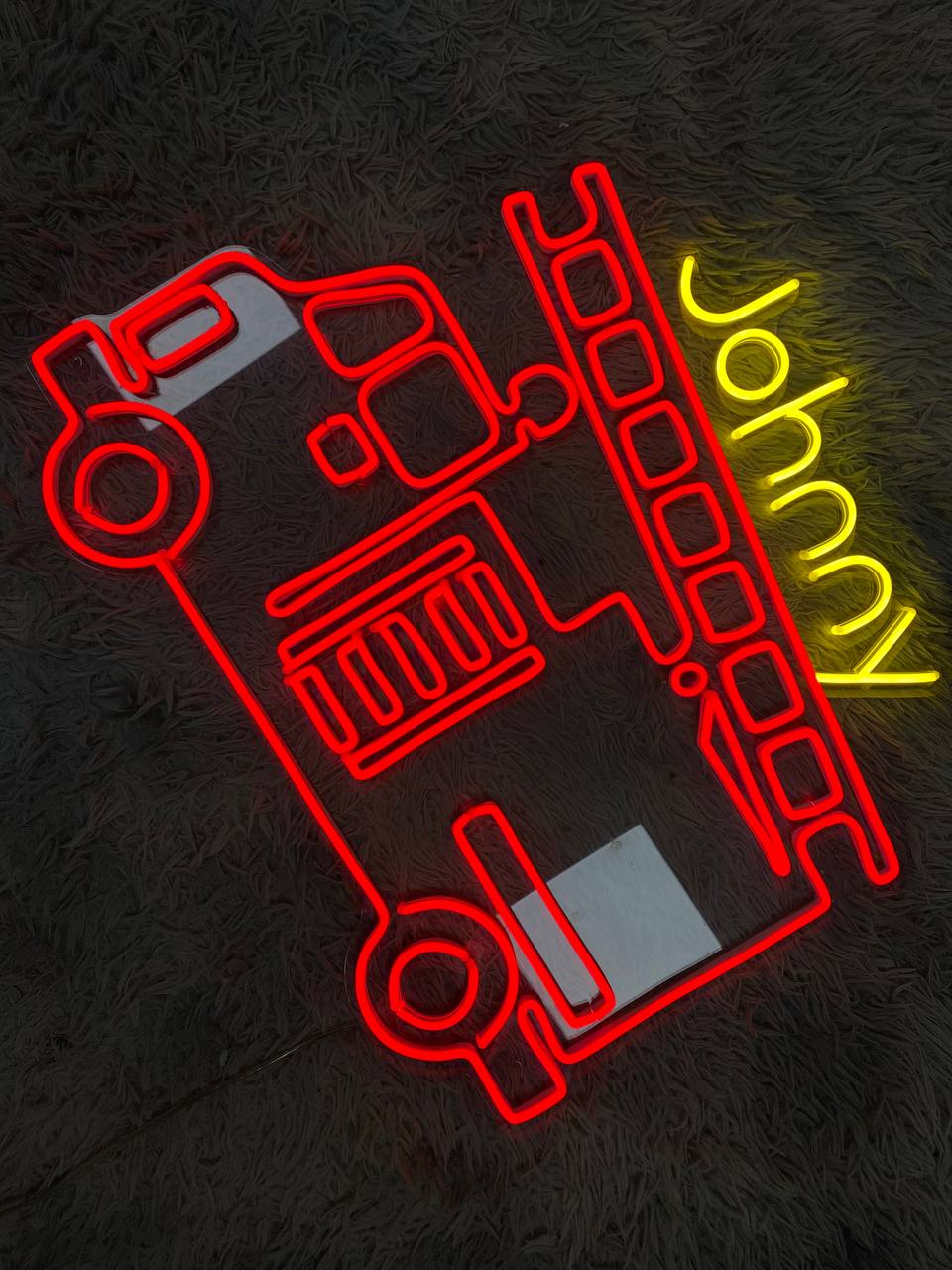 Custom Engine Fire Truck Neon Sign Wall Art LED Light Personalized Boy Vehicle Firetruck Name Neon Sign Home Decor Firefighter Kid Room Decoration