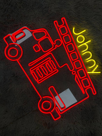 Custom Engine Fire Truck Neon Sign Wall Art LED Light Personalized Boy Vehicle Firetruck Name Neon Sign Home Decor Firefighter Kid Room Decoration