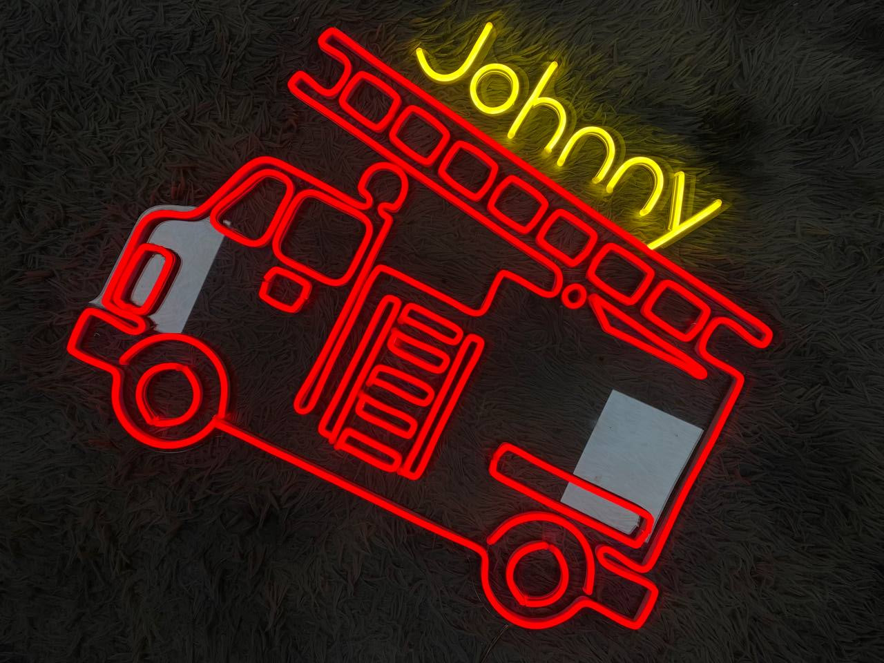 Custom Engine Fire Truck Neon Sign Wall Art LED Light Personalized Boy Vehicle Firetruck Name Neon Sign Home Decor Firefighter Kid Room Decoration