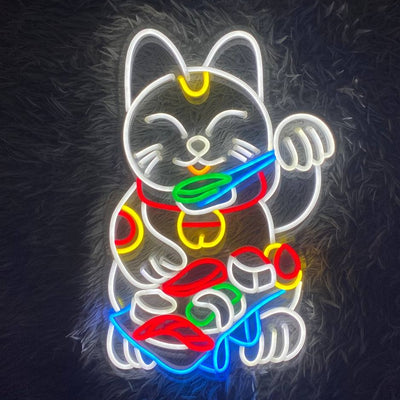 Lucky Cat Eating Sushi Neon Sign, Fortune Cat Eating Sushi Led Sign, Sushi Neon Led Light, Sushi Led Light, Fortune Cat Neon Sign