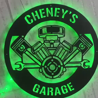 Custom Garage Metal Sign – Dad Gift, Mechanic Wall Decor with Piston & Wrench