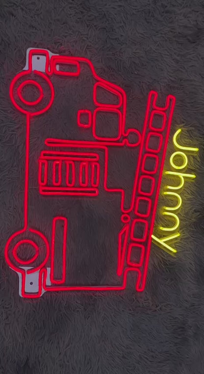 Custom Engine Fire Truck Neon Sign Wall Art LED Light Personalized Boy Vehicle Firetruck Name Neon Sign Home Decor Firefighter Kid Room Decoration