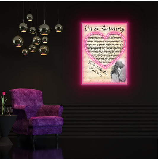 1st Wedding Anniversary Couple Song Lyric Photo Personalized Led Neon Signs Acrylic Artwork