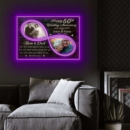 50 Year 50th Wedding Anniversary For Parents Photo Personalized Led Neon Signs Acrylic Artwork