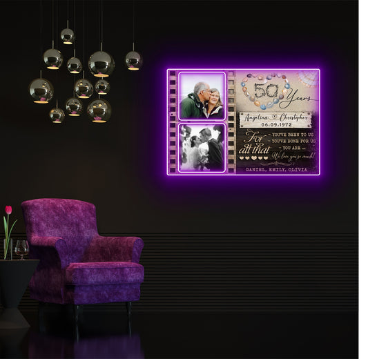 50th Wedding Anniversary 50 Year For Parents Photo Personalized Led Neon Signs Acrylic Artwork