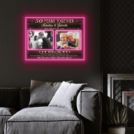 50th Wedding Golden Anniversary For Parents Photo Personalized Led Neon Signs Acrylic Artwork