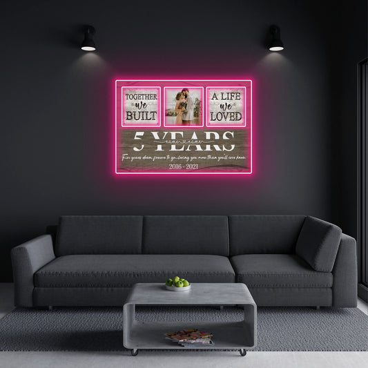 5 Year Together Led Neon Signs Acrylic Artwork Personalized Anniversary Gift For Her For Him