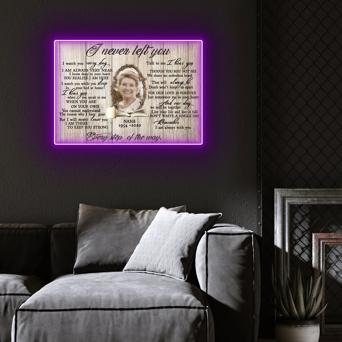 Always With You Led Neon Signs Acrylic Artwork Personalized Memorial Gift For Loss of Dad, Mom