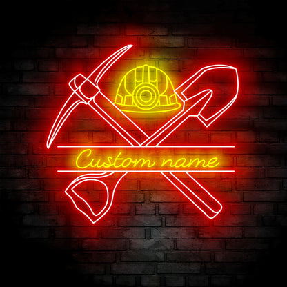Custom Coal Mining Neon Sign Wall Art LED Light Personalized Miner Name Neon Sign Home Decor Mine Man Cave Decoration Birthday Xmas Housewarming Gift