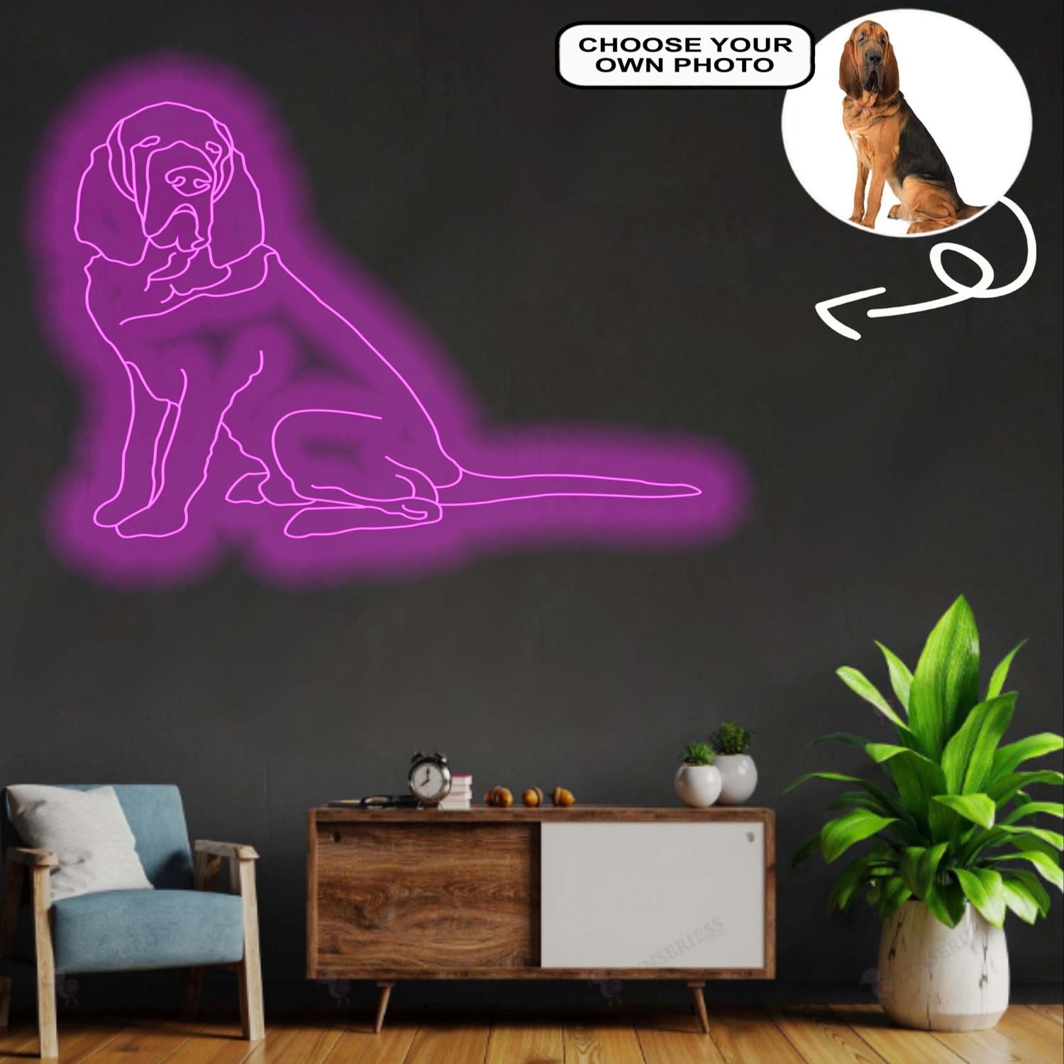 Custom Bloodhound Neon Sign with Your Dog's Photo - Personalized Pet Name Art - Unique Home Decor & Gift for Dog Lovers - Pet-Themed Lighting