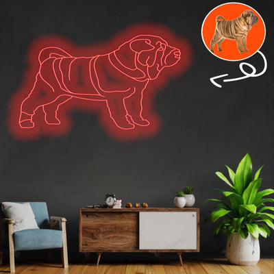 Custom Chinese shar-pei Neon Sign with Your Dog's Photo - Personalized Pet Name Art - Unique Home Decor & Gift for Dog Lovers - Pet-Themed Lighting