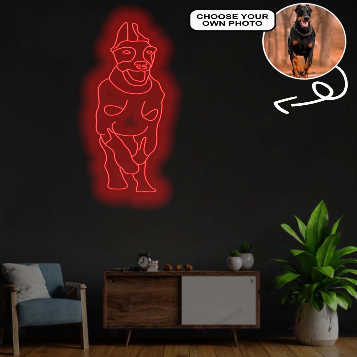 Custom Dobberman Neon Sign with Your Dog's Photo - Personalized Pet Name Art - Unique Home Decor & Gift for Dog Lovers - Pet-Themed Lighting