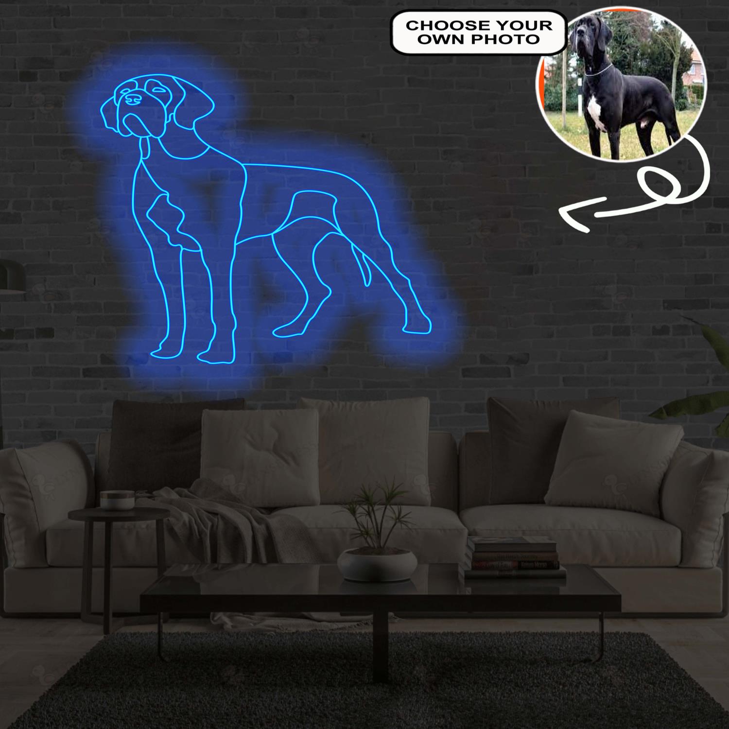 Custom Great Dane Neon Sign with Your Dog's Photo - Personalized Pet Name Art - Unique Home Decor & Gift for Dog Lovers - Pet-Themed Lighting