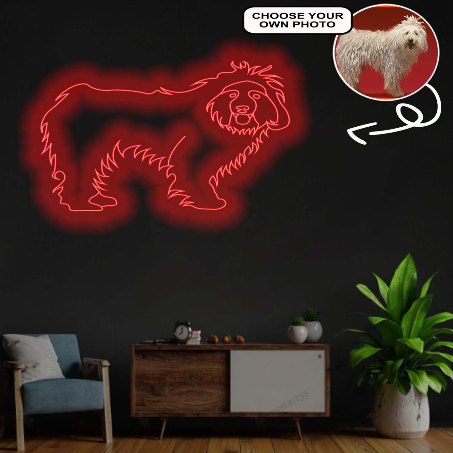 Custom Komondor Neon Sign with Your Dog's Photo - Personalized Pet Name Art - Unique Home Decor & Gift for Dog Lovers - Pet-Themed Lighting