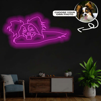 Custom Papillon Neon Sign with Your Dog's Photo - Personalized Pet Name Art - Unique Home Decor & Gift for Dog Lovers - Pet-Themed Lighting