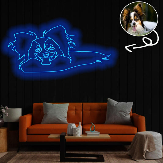 Custom Papillon Neon Sign with Your Dog's Photo - Personalized Pet Name Art - Unique Home Decor & Gift for Dog Lovers - Pet-Themed Lighting