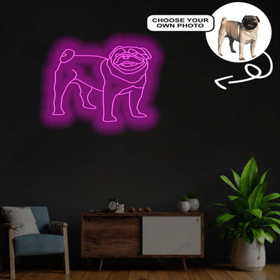 Custom Pug Neon Sign with Your Dog's Photo - Personalized Pet Name Art - Unique Home Decor & Gift for Dog Lovers - Pet-Themed Lighting