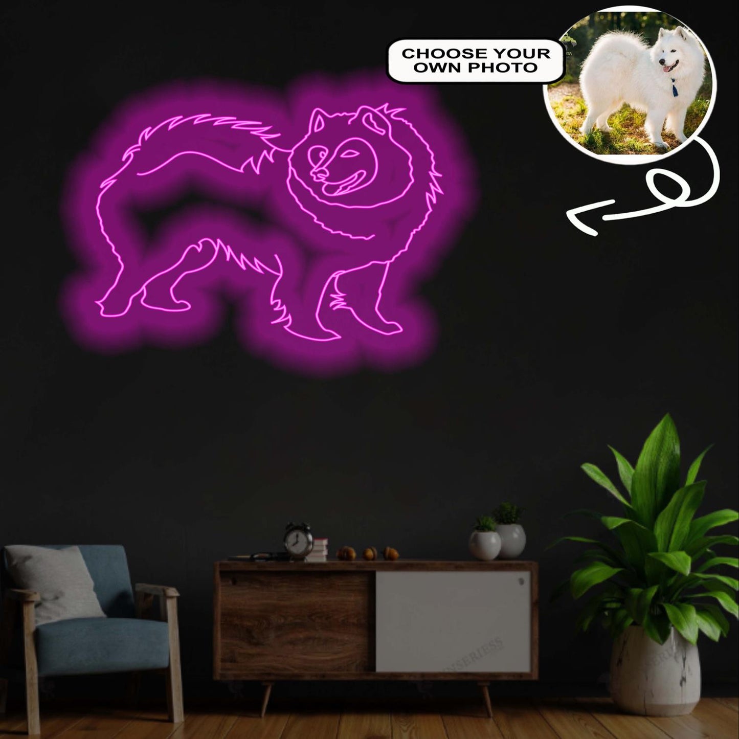 Custom Samoyed Neon Sign with Your Dog's Photo - Personalized Pet Name Art - Unique Home Decor & Gift for Dog Lovers - Pet-Themed Lighting