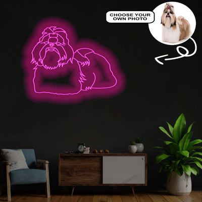 Custom Shih Tzu Neon Sign with Your Dog's Photo - Personalized Pet Name Art - Unique Home Decor & Gift for Dog Lovers - Pet-Themed Lighting