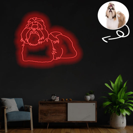 Custom Shih Tzu Neon Sign with Your Dog's Photo - Personalized Pet Name Art - Unique Home Decor & Gift for Dog Lovers - Pet-Themed Lighting