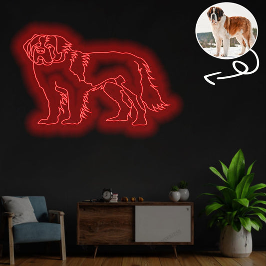 Custom St. bernard Neon Sign with Your Dog's Photo - Personalized Pet Name Art - Unique Home Decor & Gift for Dog Lovers - Pet-Themed Lighting