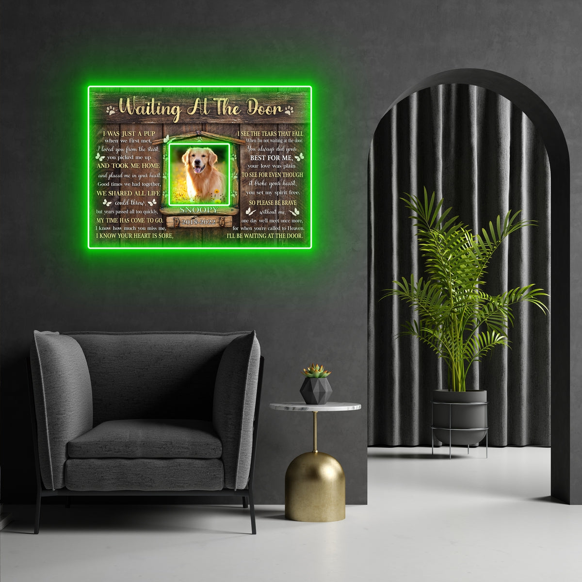 Dog Memorial Pet I'll Be Waiting At The Door Personalized Led Neon Signs Acrylic Artwork