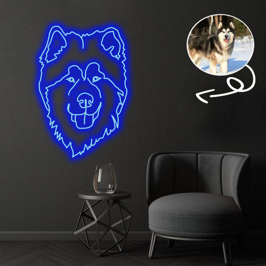 Custom Alaskan malamute Neon Sign with Your Dog's Photo - Personalized Pet Name Art - Unique Home Decor & Gift for Dog Lovers - Pet-Themed Lighting