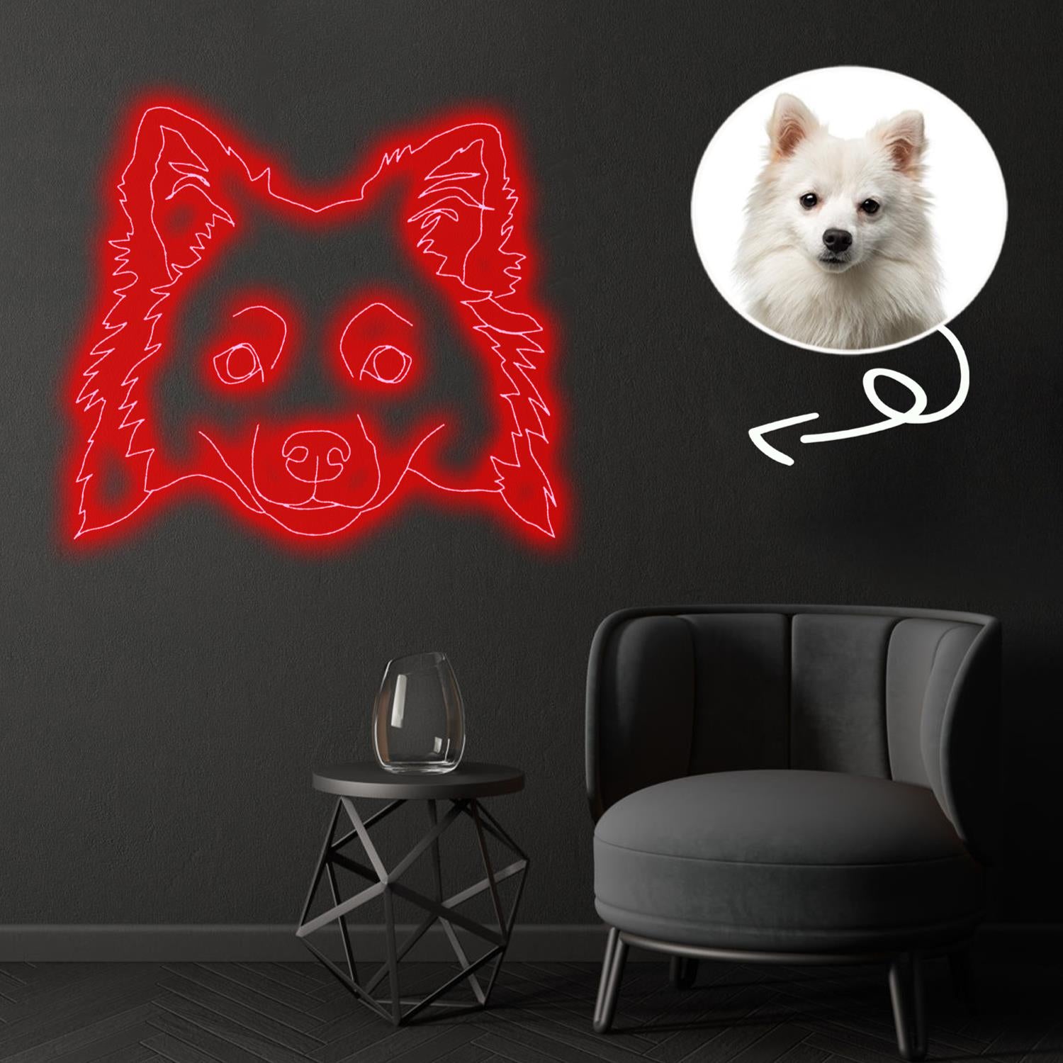Custom American eskimo dog Neon Sign with Your Dog's Photo - Personalized Pet Name Art - Unique Home Decor & Gift for Dog Lovers - Pet-Themed Lighting