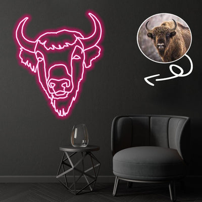 Custom Bison Neon Sign with Your Dog's Photo - Personalized Pet Name Art - Unique Home Decor & Gift for Dog Lovers - Pet-Themed Lighting