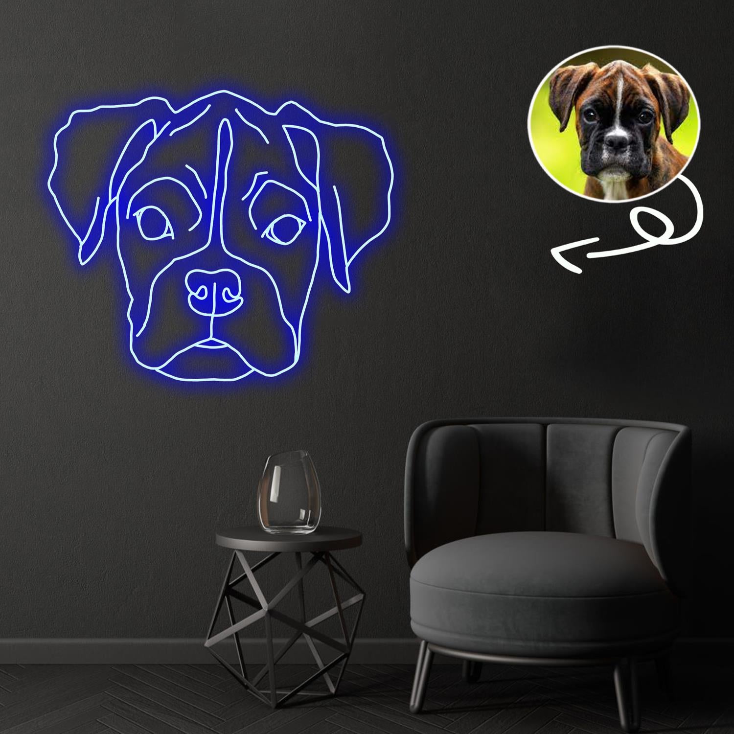 Custom Boxer Neon Sign with Your Dog's Photo - Personalized Pet Name Art - Unique Home Decor & Gift for Dog Lovers - Pet-Themed Lighting