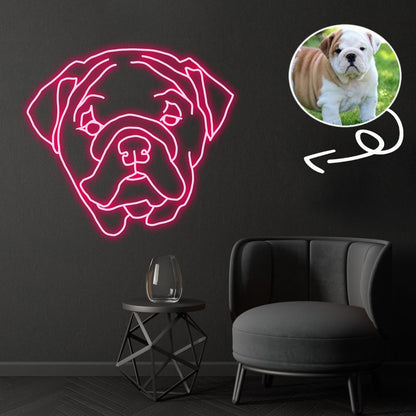 Custom Bulldog Neon Sign with Your Dog's Photo - Personalized Pet Name Art - Unique Home Decor & Gift for Dog Lovers - Pet-Themed Lighting