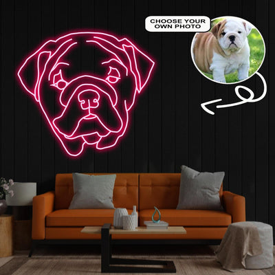 Custom Bulldog Neon Sign with Your Dog's Photo - Personalized Pet Name Art - Unique Home Decor & Gift for Dog Lovers - Pet-Themed Lighting