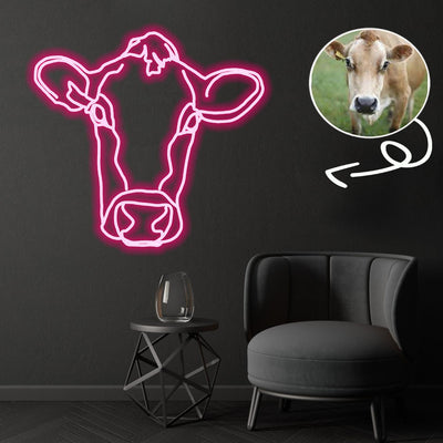 Custom Cow Neon Sign with Your Dog's Photo - Personalized Pet Name Art - Unique Home Decor & Gift for Dog Lovers - Pet-Themed Lighting