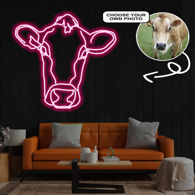 Custom Cow Neon Sign with Your Dog's Photo - Personalized Pet Name Art - Unique Home Decor & Gift for Dog Lovers - Pet-Themed Lighting